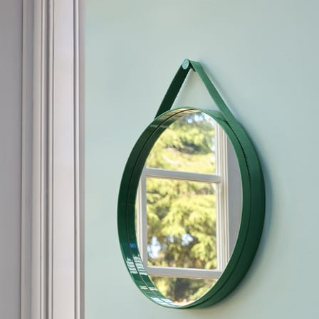 Miroir mural Strap n°2 métal gris / Ø 50 cm - Sangle en tissu - Hay