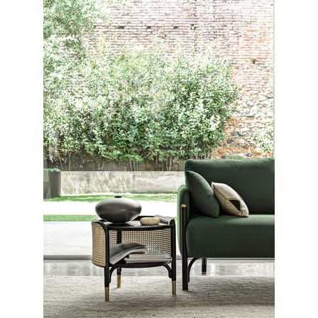 Table d'appoint Mos fibre végétale bois noir beige / 50 x 47 cm - Cannage & bois - Wiener GTV Design