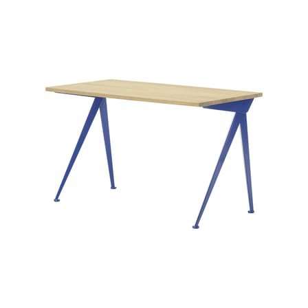 Bureau Compas Direction métal bleu bois naturel / Jean Prouvé, 1953 - L 125 cm - Vitra