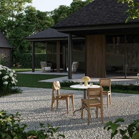 Chaise C-Chair OUTDOOR / Cannage & teck - Réédition 1947 - Gubi