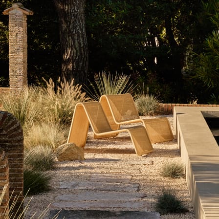 Fauteuil bas P3 OUTDOOR / Rotin synthétique tressé main - Réédition 1964 - Gubi