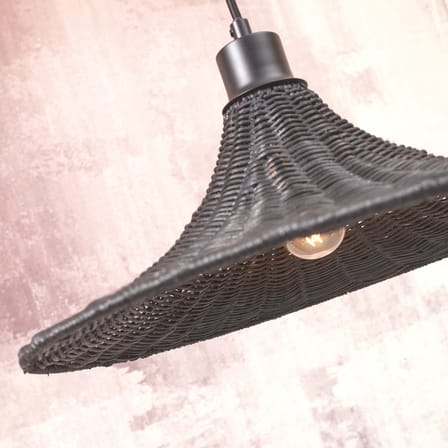 Suspension Borabora fibre végétale bois noir / rotin / Ø 40 cm - GOOD&MOJO