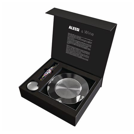 Coffret Alessi & Wine métal noir / Tire-bouchon + bouchon + dessous de bouteille - Alessi