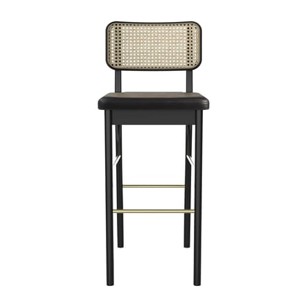 Cannage Bar stool cane & fibres wood black / H 65 cm - Leather - RED Edition