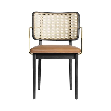 Fauteuil de repas rembourré Cannage fibre végétale bois noir / Accoudoirs laiton - RED Edition