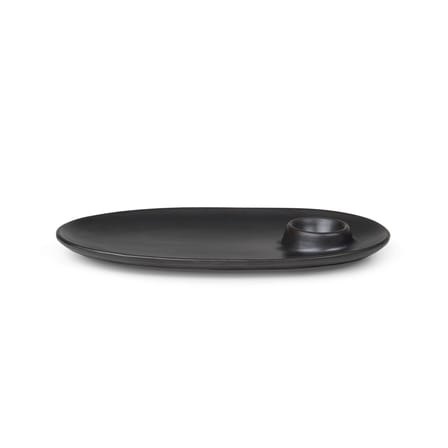 Piatto Flow ceramica nero / Con portauovo integrato - 23 x 14 cm - Ferm Living