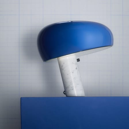 Lampe de table Snoopy métal bleu / Base marbre - Castiglioni, 1967 - Flos