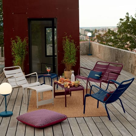 Pouf Luxembourg métal bleu / Table d'appoint - 44 x 42 cm - Fermob