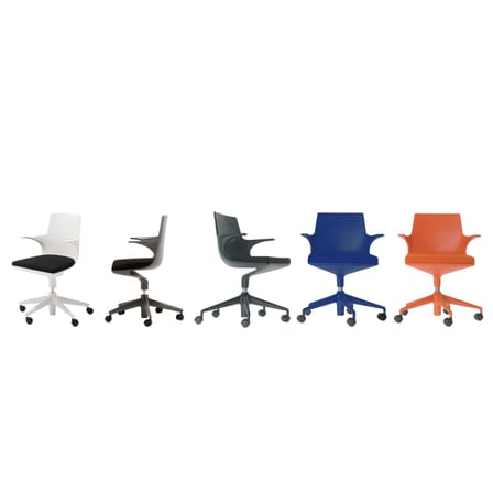 Fauteuil à roulettes Spoon Chair plastique blanc / Rembourré - Kartell