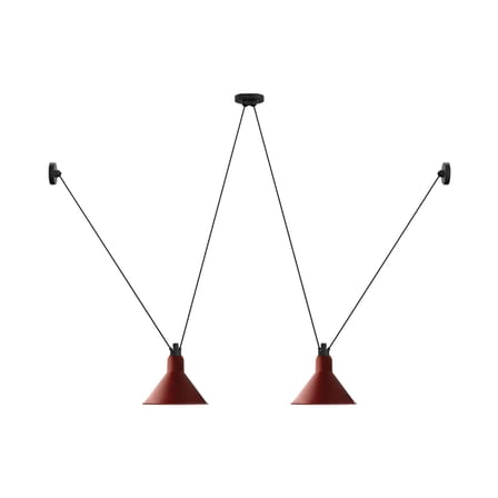 Suspension Acrobate N°324 métal rouge / Lampe Gras - 2 abat-jours cônes - DCW éditions