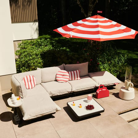 Canapé de jardin 4 places Paletti set tissu blanc / Accoudoir gauche - L 280 x 190 cm - Fatboy