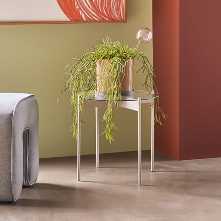Table d'appoint Beam verre beige / Ø 45 x H 42 cm - HÜBSCH