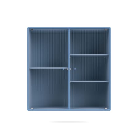 Rangement mural Ripple II bois bleu / Vitrine - L 69.6 x P 30 x H 69,6 cm / Verre ondulé - MONTANA