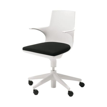 Fauteuil à roulettes Spoon Chair plastique blanc / Rembourré - Kartell