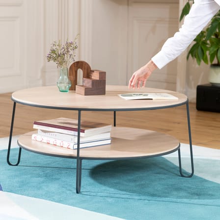 Table basse Eugénie Large gris bois naturel / Ø 90 - Chêne - Hartô