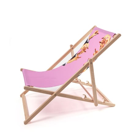 Chaise longue pliable inclinable Toiletpaper bois multicolore / Lipsticks pink - Seletti
