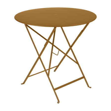 Table pliante Bistro métal jaune /Ø 77 cm - 3/4 personnes - Trou pour parasol - Fermob