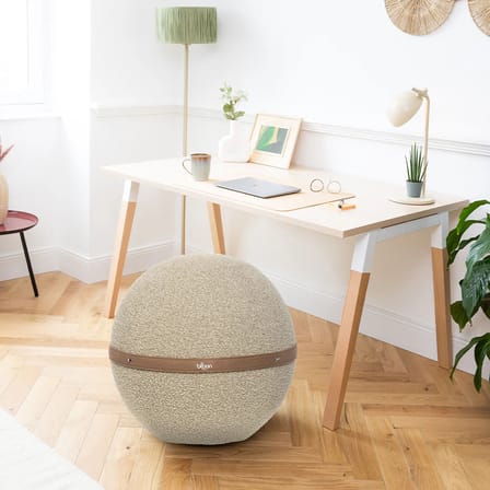 Pouf Bouclette XL beige / Ergonomique - Ø 65 cm / Laine bouclette - BLOON PARIS
