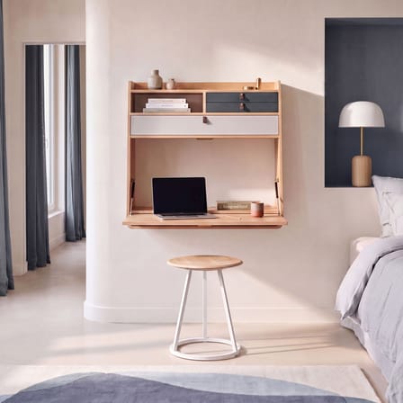 Secrétaire mural Gaston gris bois naturel / L 80 x H 72 cm - Chêne - Hartô