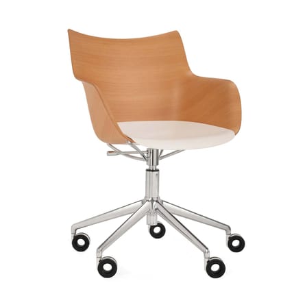Q/Wood Armchair on casters natural wood / Moulded wood & plastic - Adjustable height - Kartell