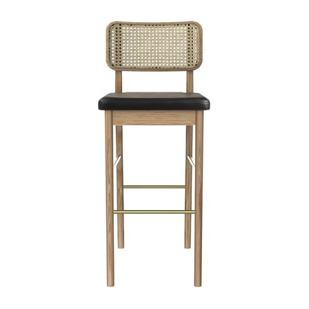 Chaise de bar rembourrée Cannage cuir noir / H 65 cm - RED Edition