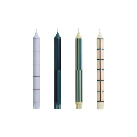 Pattern Long candle wax green / Set of 4 - Hay