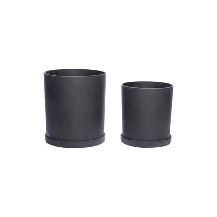 Vaso per fiori Podium Medium corian nero / Set da 2 con piattini sottotazza - HÜBSCH