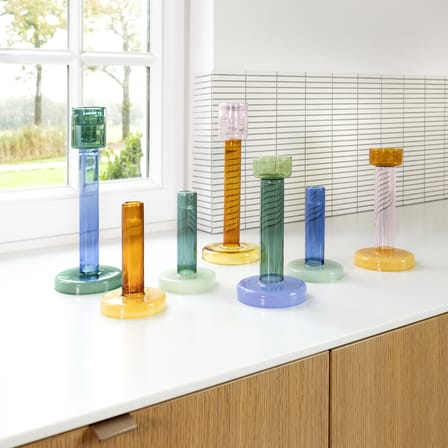 Bougeoir Bole Medium verre vert / Ø 11 x H 21 cm - & klevering