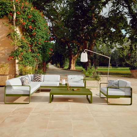 Canapé de jardin 3 places Bellevie métal tissu vert / L 235 cm - Tissu gris flanelle - Fermob