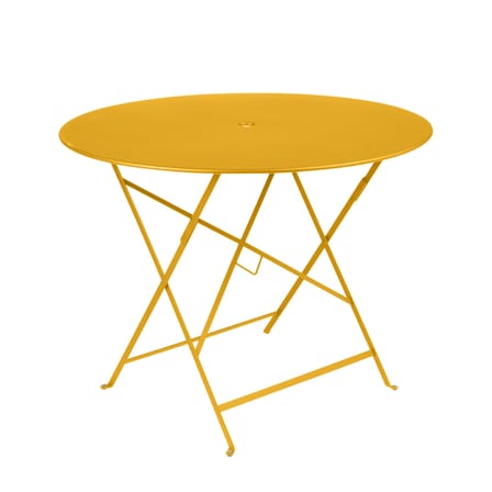 Table pliante Bistro métal jaune / Ø 96 cm - 5 personnes / Trou parasol - Fermob