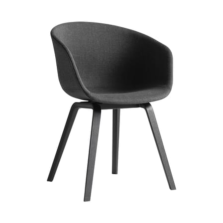 Fauteuil rembourré About a chair AAC23 tissu gris noir / Tissu intégral & chêne teinté - Hay