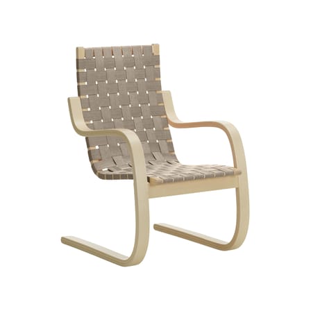 Fauteuil 406 tissu noir / Alvar Aalto, 1939 - Sangles en lin - ARTEK