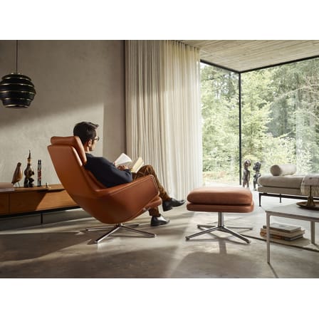 Set fauteuil & repose-pieds Grand Relax & Ottoman cuir marron / Pivotant & inclinable - Vitra