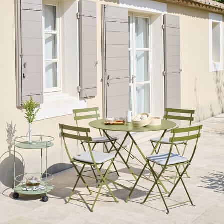 Table pliante Bistro métal vert /Ø 77 cm - 3/4 personnes - Trou pour parasol - Fermob
