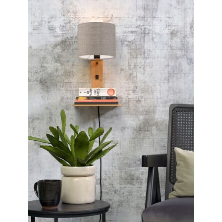 Wandleuchte mit Stromkabel Andes textil beige holz natur / Regal - Leinen & Bambus - GOOD&MOJO