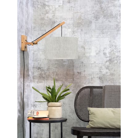 Applique avec prise Andes Small tissu gris bois naturel / Lin & bambou - L 55 x Ø 32 cm - GOOD&MOJO