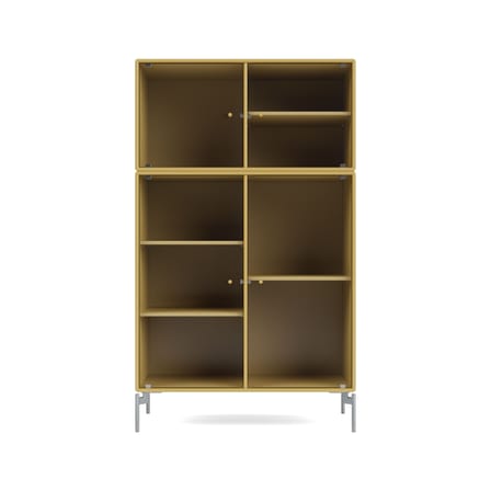 Credenza con piattaia Ripple III legno giallo / Utensile - L 69,6 x P 38 x H 105 cm / Vetro ondulato - MONTANA