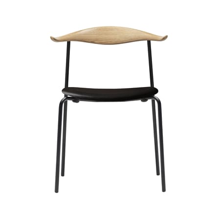 Stapelbarer Stuhl CH88P leder schwarz / Hans J. Wegner, 1955 -  Gepolsterte Ledersitzfläche - CARL HANSEN & SON