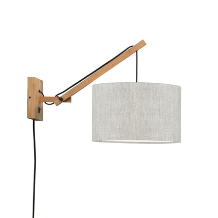 Applique avec prise Andes Small tissu gris bois naturel / Lin & bambou - L 55 x Ø 32 cm - GOOD&MOJO