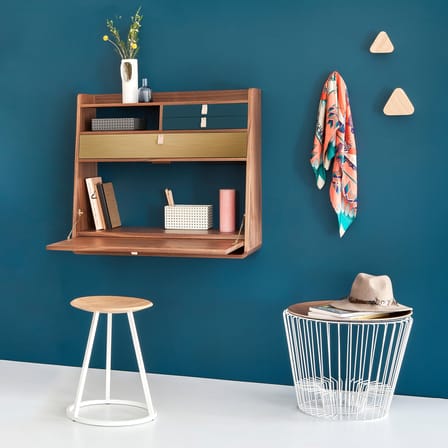 Secrétaire mural Gaston bleu bois naturel / L 80 x H 72 cm - Chêne - Hartô
