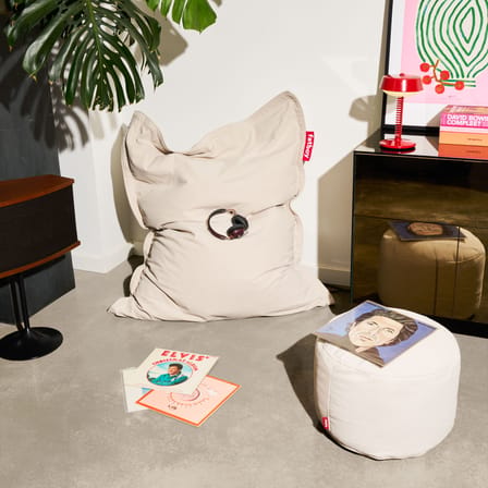 Pouf Point Cord tissu blanc / Velours côtelé - Ø 50 cm / 100% recyclé - Fatboy