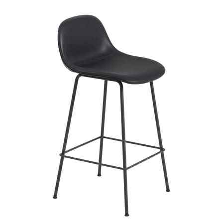 Sedia da bar Fiber Bar pelle nero / H 65 cm - Pelle & Piedi metallo - Muuto