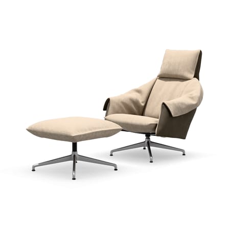 Set fauteuil pivotant & ottoman Bascule Highback tissu beige / Mécanisme d’inclinaison - Piètement 4 branches - Vitra