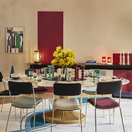 Table ovale Riviera marbre blanc / 199 x 125 cm - Pied rotin - Maison Sarah Lavoine