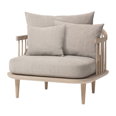 Fauteuil rembourré FLY tissu gris bois naturel / L 87 cm - &tradition