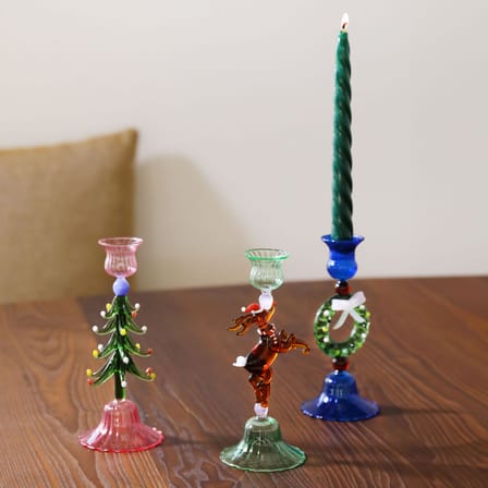 Bougeoir Merry verre bleu / H 17 cm - & klevering