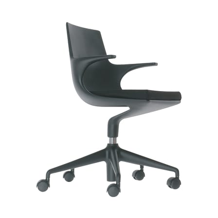 Fauteuil à roulettes Spoon Chair plastique noir / Rembourré - Kartell