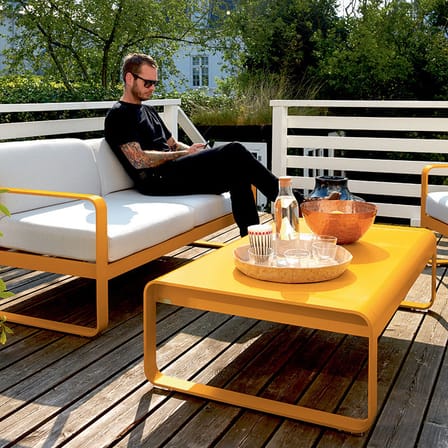 Canapé de jardin 2 places Bellevie métal tissu blanc / L 160 cm - Tissu blanc grisé - Fermob