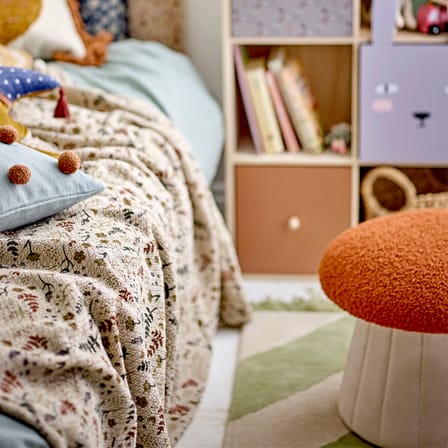 Pouf enfant Bertil tissu orange / Ø 37 x H 35 cm - Bloomingville