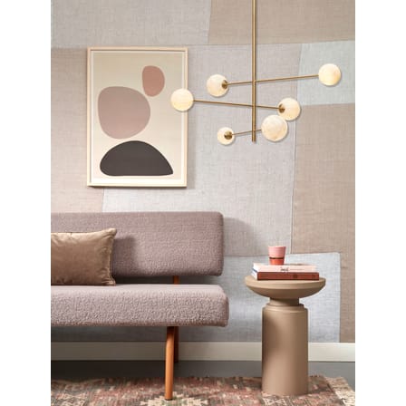 Suspension Carrara métal blanc or / 3 bras & 6 globes - Verre effet marbre / L 99 x H 95 cm / Seconde vie - It's about Romi
